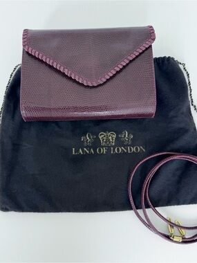 LANA of LONDON vintage plum purple lizard clutch w/leather strap Lana Marks